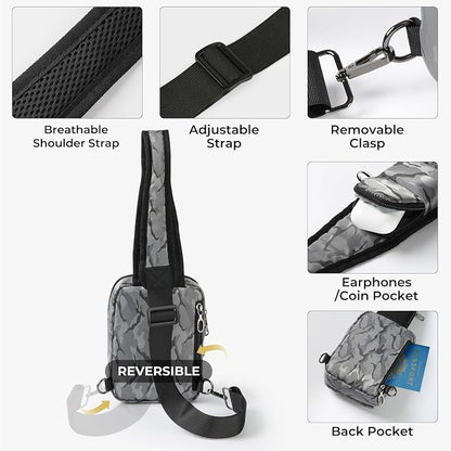BROADREAM Mini Crossbody Sling Bag, Small Chest Bags Dual Pocket with Zipper Lock, RFID Blocking & Water Resistant Women Men