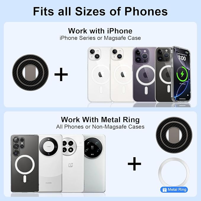 Magnetic Phone Grip Stand for Samsung Galaxy S26/S25 Ultra/S24 FE/Z Fold7/Flip7, MagSafe Ring Holder Gym Finger Magnet Grip Kickstand Dual-Sided Magnetic Car Mount for iPhone 17 Pro Max/16e/16 Pro Max