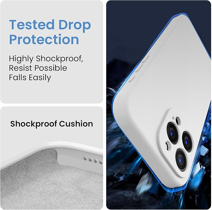 FireNova Designed for iPhone 15 Pro Case, Silicone Upgraded [Camera Protection] Phone Case, Soft Anti-Scratch Microfiber Lining Inside, 6.1 inch, White
