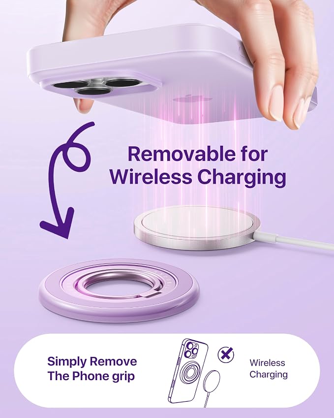andobil [2026 3rd Gen] Magnetic Phone Grip for MagSafe [360° Rotatable & Ultra-Stable] Two-Sided Magnet Cell Phone Ring Holder Compatible with MagSafe Accessories, iPhone 17 Air 16 15 Pro Max, Purple