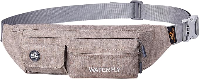 WATERFLY Fanny Pack for Women Men Water Resistant Small Waist Pouch Slim Belt Bag with 4 Pockets for Running Travelling Hiking Walking Lightweight Crossbody Chest Bag Fit All Phones…