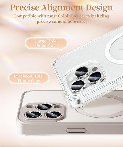 GolbinBox Camera Lens Protector for iPhone 14 Pro/14 Pro Max, 1:1 Invisible Fit, 9H Tempered Glass Ultra HD Metal Individual Camera Cover for Women, Case Friendly, Bling/Silver