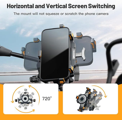 Aluminum Motorcycle Cell Phone Mount with Vibration Dampener, M1 Anti-Theft MTB Phone Mount for Motorcycle ATV Bike UTV Scooter, ATV Phone Holder Fit 6.1"-7.2" Phone, High-Speed Secure Lock