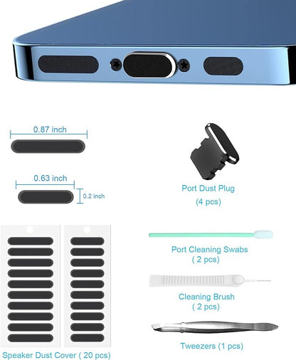 Dust Plug for iPhone, Compatible with iPhone and AirPods, Lightning Port Plug Protector Charging Port Anti Dust Cover Includes Speaker Cover (Black)
