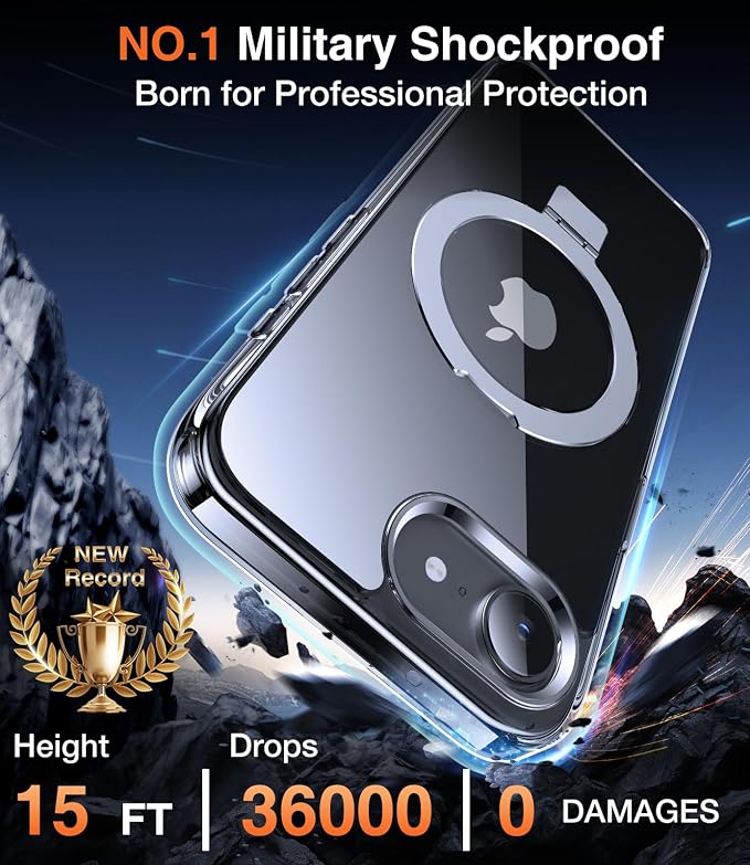 Chicfun 3-in-1 [Magnetic+Kickstand+Ring Holder] for iPhone 17e Case & iPhone 16e case with Stand Compatible with MagSafe, Military Shockproof Protective iPhone 17e Phone Case Kickstand Cover Clear