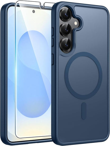 FNTCASE for Samsung Galaxy S25/S24 Plus Case, Fit Magsafe, Screen Protector | Translucent Matte Magnetic Back, 14FT Military Grade Drop Protection, Shockproof Protective Phone Cover, Blue