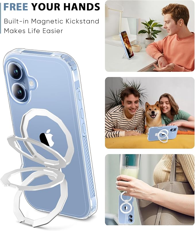 for iPhone 17 Case with Screen Protector, Built-in Seamless Stand, [Compatible with MagSafe] Protective Shockproof Phone Case, Magnetic Slim Cover for iPhone 17 6.3 Inch - Clear