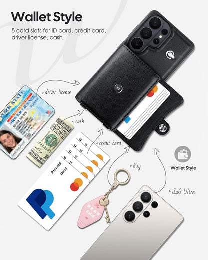 OCASE Compatible with Samsung Galaxy S26 Ultra Crossbody Wallet Case with Card Holder, PU Leather Phone Purse with RFID Blocking Kickstand Wrist Strap Lanyard, Black