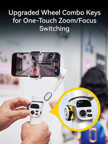 AOCHUAN Gimbal Stabilizer for iPhone, Phone Gimbal with Face/Object Tracking for Vlog Recording, 3-Axis Phone Stabilizer with 7.8' Extension Rod and OLED Display for iPhone/Android-Smart X2 White