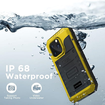 Mitywah Waterproof Case for iPhone 14 Pro Max, Heavy Duty Shockproof Case with Built-in Screen Protector, Full Body Underwater Protective Metal Case 6.7 inch, Yellow