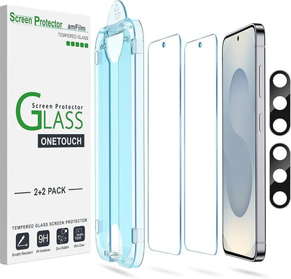 amFilm Auto-alignment OneTouch for Samsung Galaxy S25+ Plus 6.7'' Screen Protector + Camera Lens Protector, Tempered Glass, 30 seconds Installation, Bubble Free, Case Friendly, Anti-Scratch [2+2 Pack] | Auto-alignment, OneTouch, 6.7'', Tempered Glass, ...