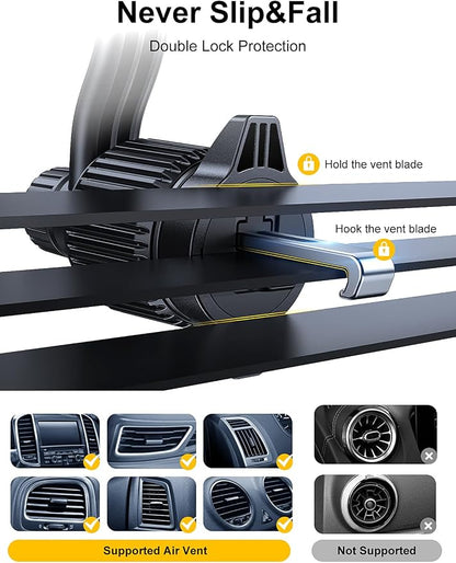 Car Vent Phone Mount, [Never Blocking Vent, Enjoy The Comfort of The A/C] Hands-Free Universal Extension Clip Air Phone Holder Car Fit for All Phones iPhone 17 16 15 14 13 12 Samsung More