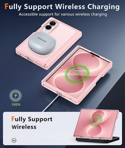 FNTCASE for Samsung Galaxy Z-Fold-8 Case: [Full Hinge Protection] [Screen Protector] Compatible with MagSafe, Heavy Duty Rugged Shockproof Anti-Scratch Protective Clear Phone Cover (C-Pink)