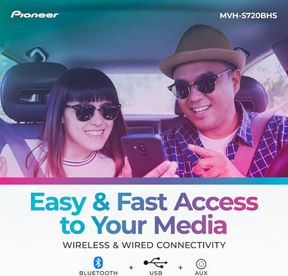 Pioneer MVH-S720BHS 1-Din Digital Media Receiver – Bluetooth, SiriusXM, Color Change, HD Radio, USB, FLAC, Voice Control, 50W x 4 Output, 13-Band EQ, AM/FM Radio, Hi-Volt RCA Preouts