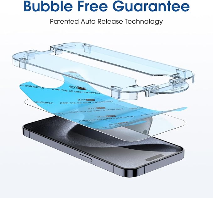 amFilm OneTouch 2+2 Pack Compatible with iPhone 15 Screen Protector 6.1" Tempered Glass with Camera Lens Protector Accessories, Premium Easiest Installation Kit 9H, Case Friendly Anti-Scratch HD