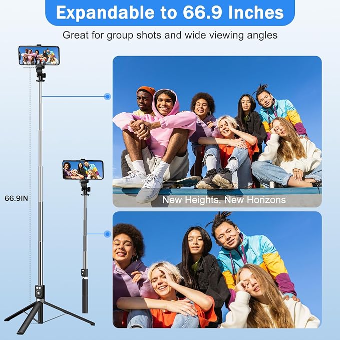 Selfie Stick Tripod with Fill Light, Phone Selfie Stick,Durable Stainless Steel Design,Bluetooth Remote Control,and Stable Three-Legged Support for Live Broadcasts,Video Shooting (Black)