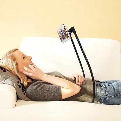 Phone Holder for Bed, Upgraded Neck Phone Holder Lazy Phones Stand 360°Rotation Gooseneck Phone Support Hands Free for 4-10in Phones (Black)
