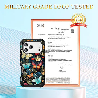 Hocase for iPhone 17 Pro Case 6.3", Heavy Duty Shockproof Protection Soft Silicone Rubber+Hard Plastic Bumpers Hybrid Protective Case for iPhone 17 Pro 2025 - Joyful Butterfly