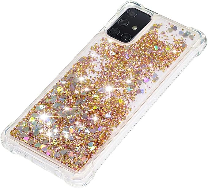 Silicone Phone Case für Galaxy A71 Glitter Gold, Women Bling Liquid Floating Case Soft TPU Bumper Cover Transparent Rubber Protective Shell Scratch Slim Back Case Compatible with Samsung Galaxy A71