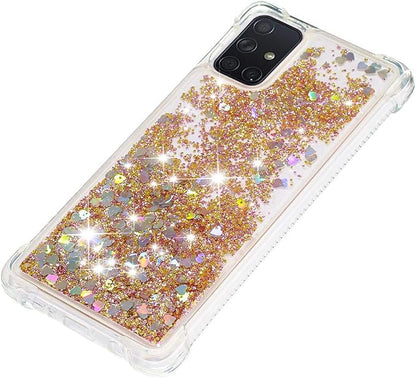 Silicone Phone Case für Galaxy A71 Glitter Gold, Women Bling Liquid Floating Case Soft TPU Bumper Cover Transparent Rubber Protective Shell Scratch Slim Back Case Compatible with Samsung Galaxy A71