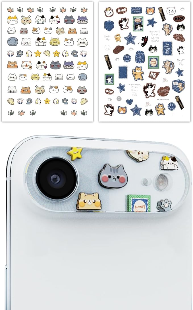 2-Pack Camera Lens Protector for iPhone 17 Air, Premium Acrylic Cover, Case Friendly, Lens Opening Design, No Affect on Night Shots, Featuring DIY Cartoon Stickers - Cartoon Cat