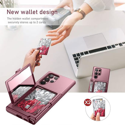 WeLoveCase for Samsung Galaxy S22 Ultra Wallet Case with Credit Card Holder & Hidden Mirror, All-Round Protection Shockproof Phone Cover Designed for Samsung Galaxy S22 Ultra, 6.8 Inch Burgundy
