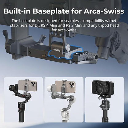 SMALLRIG Metal Phone Mount with Baseplate for Arca-Swiss,Compatible for DJI RS 4 Mini & RS 3 Mini, Phone Mount Adapter Support Free Adjustment Joints, Phone Tripod Mount for iPhone 17/16/15-5338