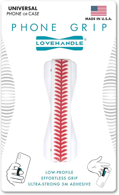 LOVEHANDLE Universal Phone Grip for Smartphones & Mini Tablets - Phone Holder for Hand - Wireless Charging Compatible - Made in The USA - Baseball