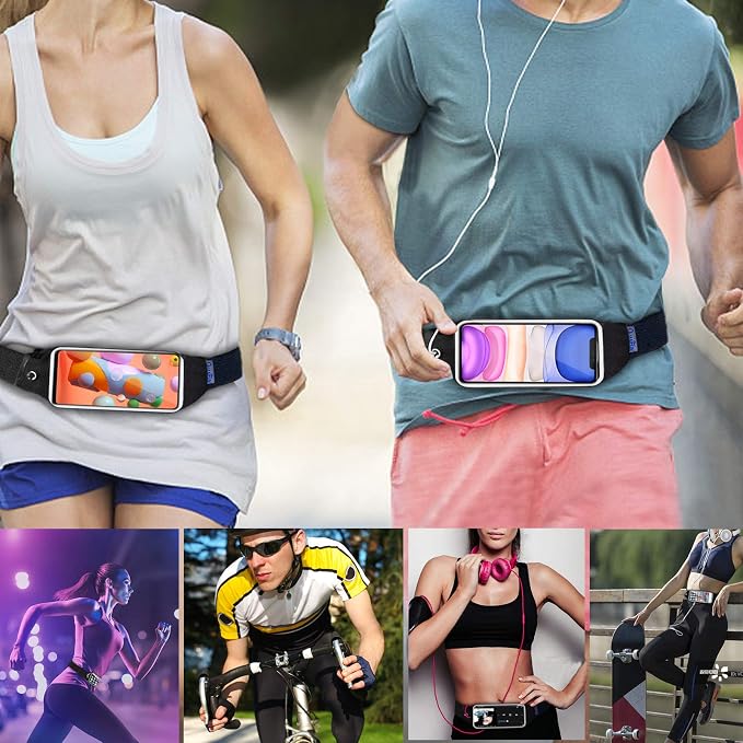Running Belt for Women Men, Fanny Pack, Belt Bag, Money Belt, Waterproof Workout Waist Pouch Phone Holder with Touchscreen, Gym Running Gift Gear Accessories fits Phones UP to 6.5", Black