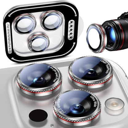 Uyiton for iPhone 17/16/15/14 (Pro Max & Pro) Camera Lens Protector - [Case-Friendly][Ultra-Thin] Military-Grade Tempered Glass Metal Camera Cover, Easy to Install, Gearwheel Silver+Red