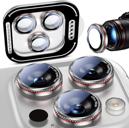 Uyiton for iPhone 17 Pro Max/17 Pro/16 Pro Max/16 Pro/15 Pro Max/15 Pro/14 Pro Max/14 Pro Camera Lens Protector - Military-Grade Tempered Glass Metal Camera Cover,Easy to Install, Gearwheel Silver+Red