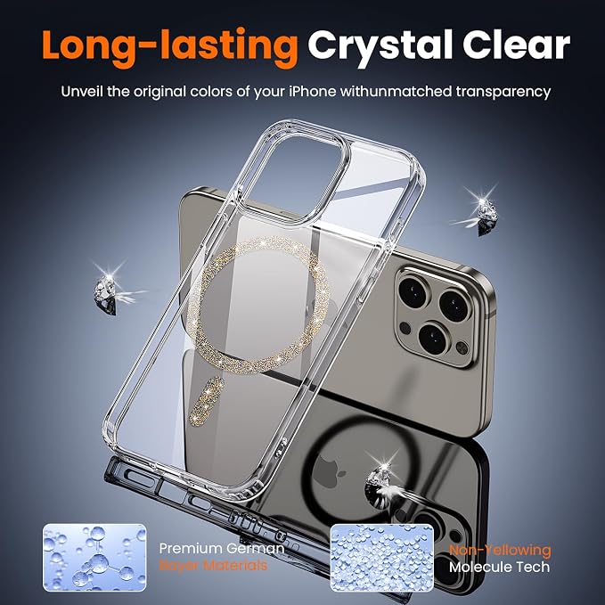 3 in 1 for iPhone 15 Pro Case Clear, Not Yellowing, Screen Protector*1 Camera Lens Protector*1, Military-Grade Protection for iPhone 15 Pro Phone Case 6.1 inch Clear Colored mag-Ring