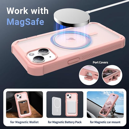 jaroco Magnetic for iPhone 14 Case, [Compatible with MagSafe][Military Grade Drop Protection][Heavy Duty Protection][Non-Slip][Shockproof] 2-Layer Durable Bumper Phone Case 6.1''-Pink