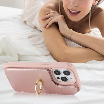 Lipvina for iPhone 14 Pro Case with Card Holder for Women,Phone Case with Strap,Crossbody Lanyard,RFID Blocking,Ring Stand,Snap Clasp,Cute Wallet Case 6.1 inch(Rose Gold)
