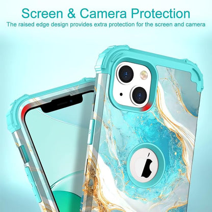 Hocase for iPhone 14 Plus Case, Heavy Duty Shockproof Protection Soft Silicone Rubber+Hard Plastic Bumpers Hybrid Protective Case for iPhone 14 Plus 6.7" 2022 - Teal