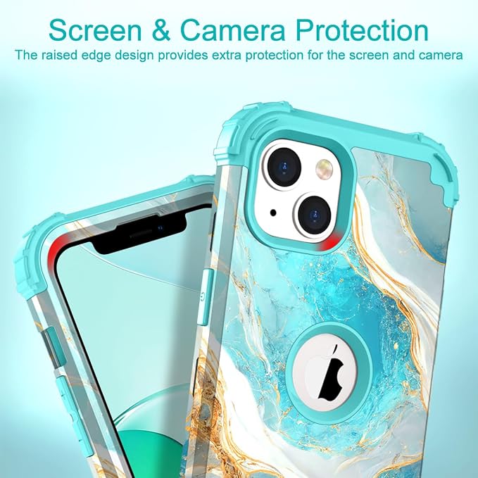 Hocase Heavy Duty Shockproof Protection Soft Silicone Rubber+Hard Plastic Bumpers Hybrid Protective Case for iPhone 13/14 (6.1") - Teal