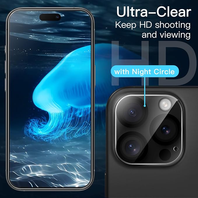 JETech 5 in 1 Matte Case for iPhone 16 Pro Max 6.9-Inch with 2-Pack Each Tempered Glass Screen Protector and Camera Lens Protector, Translucent Back Shockproof Phone Cover (Black)