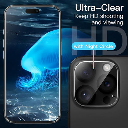 JETech 5 in 1 Matte Case for iPhone 16 Pro Max 6.9-Inch with 2-Pack Each Tempered Glass Screen Protector and Camera Lens Protector, Translucent Back Shockproof Phone Cover (Black)