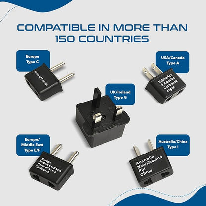 Ceptics International Worldwide Travel Plug Adapter 5 Piece Set, Great for Cell Phones, Battery Chargers, Laptops to Work in Most Countries | International Power Adapter Kit, Worldwide Compatibility, Compact Design, Included Travel Pouch, Works in Most...
