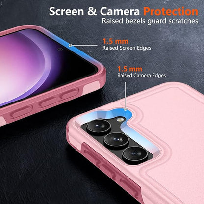 SPIDERCASE Designed for Samsung Galaxy S23 Case, [10 FT Military Grade Drop Protection], 2 Pack [Tempered Glass Screen Protector+Camera Lens Protector] Heavy Duty Shockproof Case, Light Pink