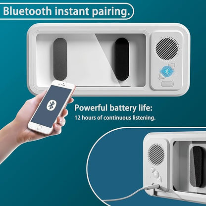 Waterproof Shower Phone Holder with Bluetooth Speaker, Touch Screen Phone Case for Shower, Wall Mounted Phone Holder with 360° Rotation, IPX5 Water Resistant (White)
