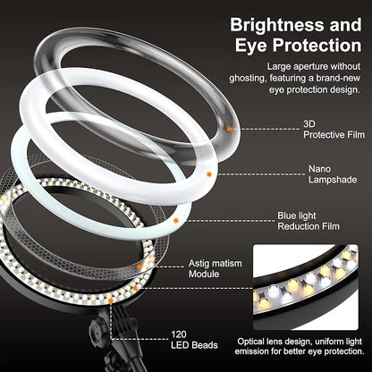 10'' Desk Ring Light with Stand – Zoom Lighting with Phone Holder for Computer・Video Calls・Conference – CRI95 LED Adjustable Circle Light, 10'' Large Lamp Head, Content Creator Friendly