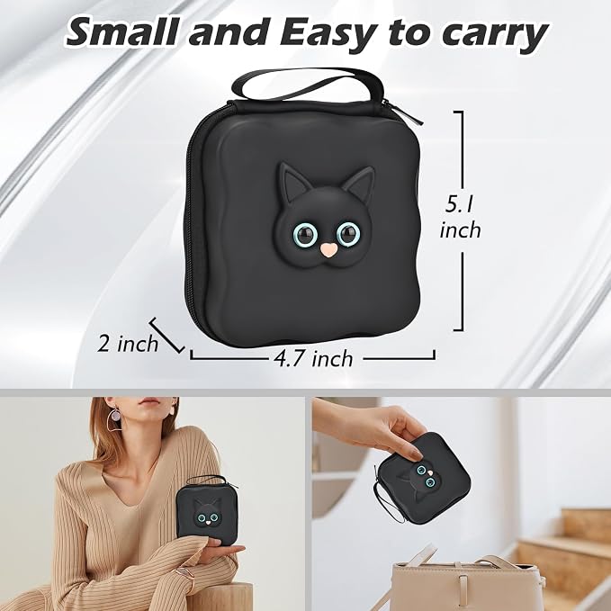 CameCosy Phone Charger Storage Case Cover Sets with Cable Protector for iPhone Adapter, Wave Travel Storage Bag, Cord Wire Saver Cable Organizer Soft Cute Cable Protector (Black Cat)