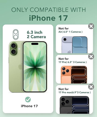 BERFY for iPhone 17 Case for Women, Clear Glitter Shockproof Protective Case, Anti-Yellowing, with Screen Protector & Camera Lens Protector 6.3", Magnetic Sparkle Green