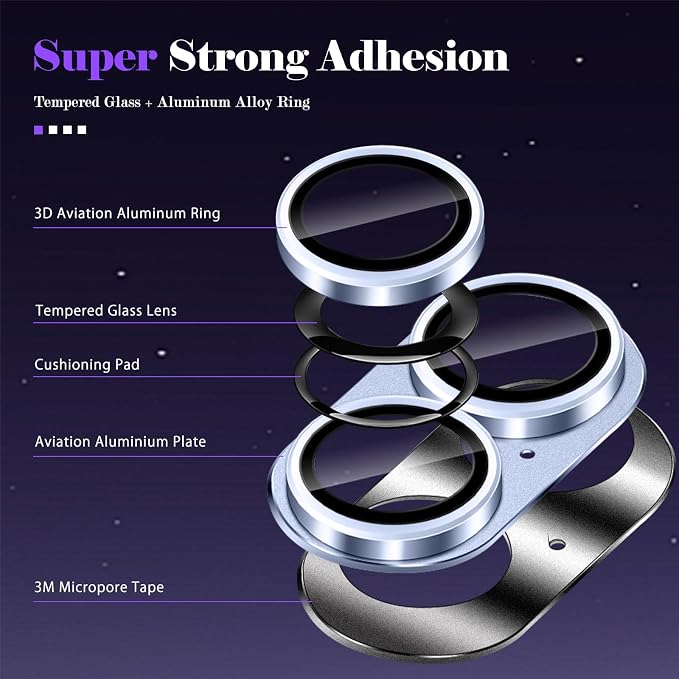 Camera Lens Protector for iPhone 17 Camera Lens Protector [Strong Adsorption] [Not Easy to Break] Metal Tempered Glass Rear Camera Screen Cover - Light Blue