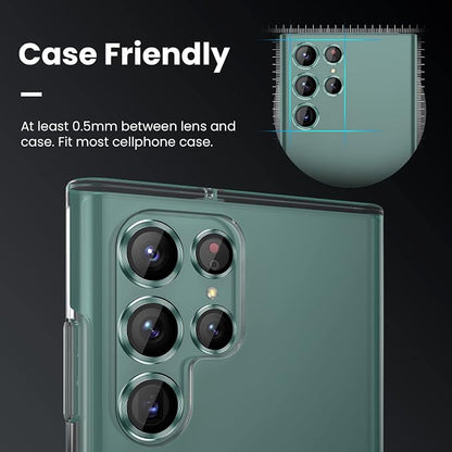 Tensea [3+2PCS for Samsung Galaxy S22 Ultra Camera Lens Protector, 9H Tempered Glass Camera Cover Screen Protector Metal Individual Ring for S22 Ultra 5G 2022 [Installation Tray][Removal tool]- Green