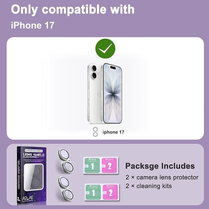 2 Pack Camera Lens Protector for iPhone 17,[Not Easy to Breakn ] AR Tempered Glass Strong Adsorption Metal Camera Cover Screen-Silvery