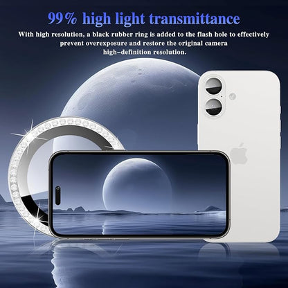 ShinKin Camera Lens Protector for iPhone 17, Glitter Camera Cover, 9H Tempered Glass Individual Metal Ring Camera Protector for iPhone 17 (Diamond - Silver)