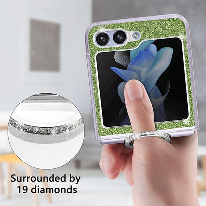 Bling Glitter Case for Samsung Galaxy Z Flip 6 with Ring Holder,Women Girls Cute Phone Case Non Slip Ultra Slim TPU Bumper Shockproof Protective Case for Galaxy Z Flip 6 5G 2024,Green