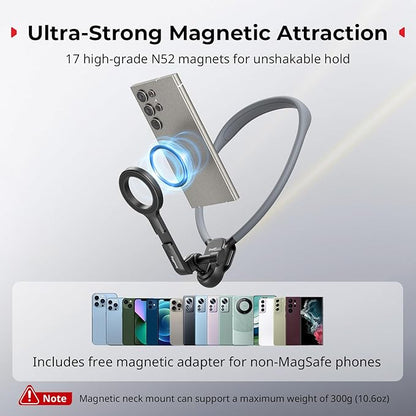 SMALLRIG Magnetic Neck Phone Holder with Chest Strap, Neck Mount for GoPro for DJI Action Camera, Hands Free Phone Holder for POV Recording, for iPhone 17/16/15/14/13/12, Metal Ring for Android - 5127